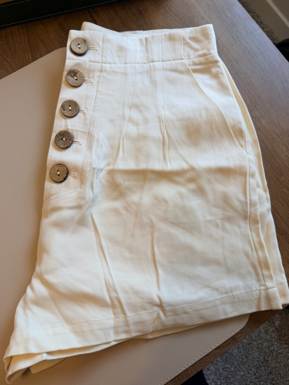 BB Dakota by Steve Madden Cream Mini Skirt with Button-Trim